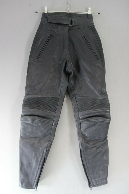 BELSTAFF BLACK LEATHER BIKER TROUSERS SIZE 12: WAIST 24 INCH/INSIDE LEG 29 INCH