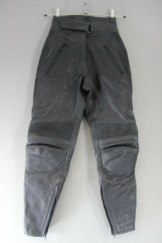 BELSTAFF BLACK LEATHER BIKER TROUSERS SIZE 12: WAIST 24 INCH/INSIDE LEG 29 INCH