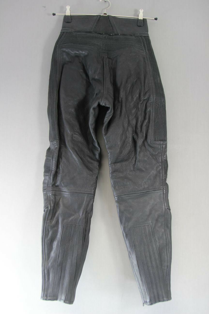 BELSTAFF BLACK LEATHER BIKER TROUSERS SIZE 12: WAIST 24 INCH/INSIDE LEG 29 INCH