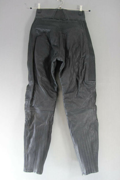 BELSTAFF BLACK LEATHER BIKER TROUSERS SIZE 12: WAIST 24 INCH/INSIDE LEG 29 INCH