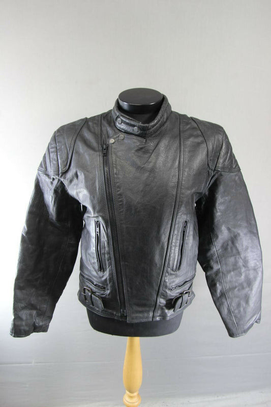CLASSIC WADDINGTON BLACK LEATHER BIKER JACKET 40 INCH