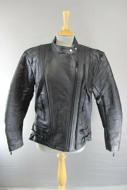 CLASSIC GEAR X BLACK LEATHER BIKER JACKET WITH REMOVABLE CE ARMOUR 38 INCH