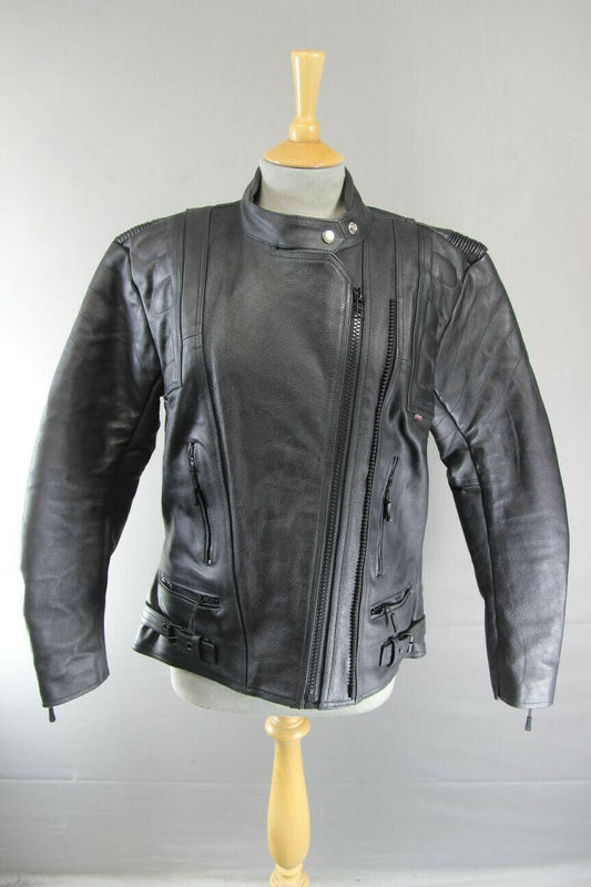 CLASSIC GEAR X BLACK LEATHER BIKER JACKET WITH REMOVABLE CE ARMOUR 38 INCH