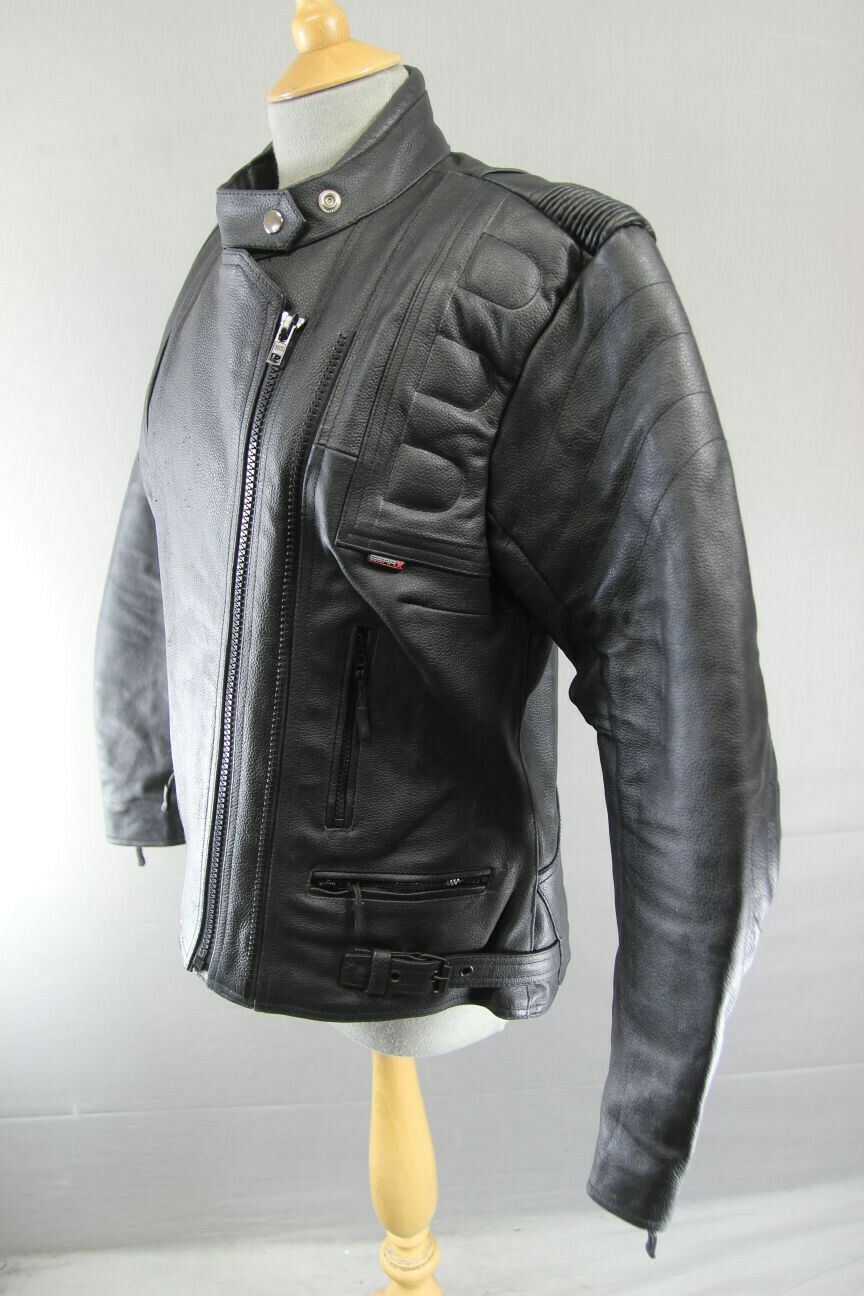CLASSIC GEAR X BLACK LEATHER BIKER JACKET WITH REMOVABLE CE ARMOUR 38 INCH