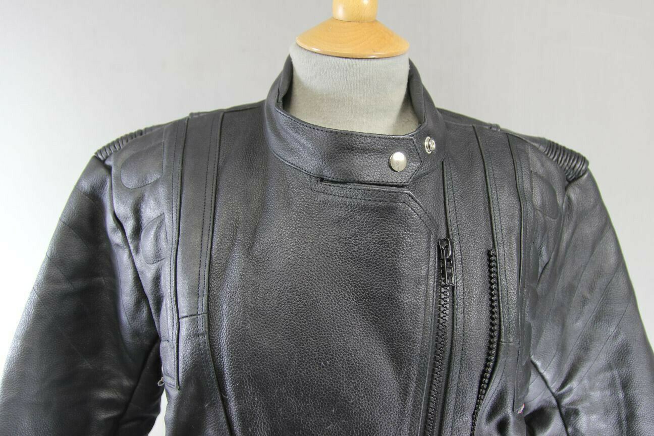 CLASSIC GEAR X BLACK LEATHER BIKER JACKET WITH REMOVABLE CE ARMOUR 38 INCH