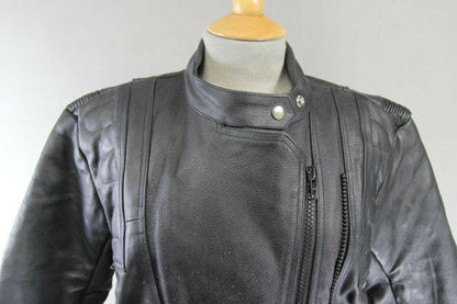 CLASSIC GEAR X BLACK LEATHER BIKER JACKET WITH REMOVABLE CE ARMOUR 38 INCH