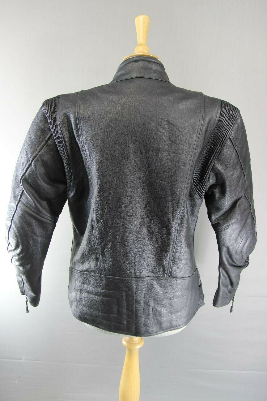 CLASSIC GEAR X BLACK LEATHER BIKER JACKET WITH REMOVABLE CE ARMOUR 38 INCH