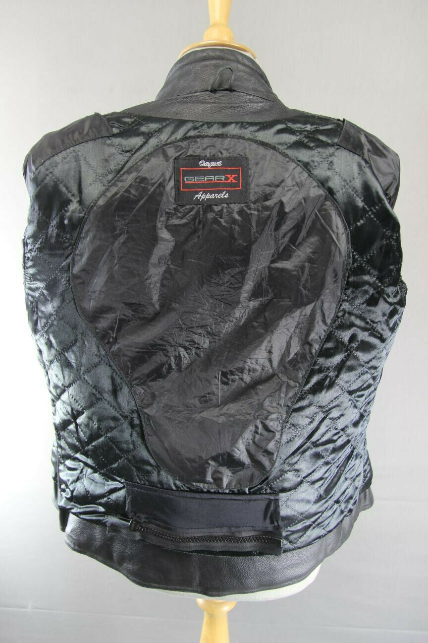 CLASSIC GEAR X BLACK LEATHER BIKER JACKET WITH REMOVABLE CE ARMOUR 38 INCH