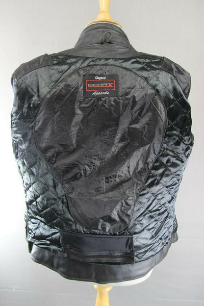CLASSIC GEAR X BLACK LEATHER BIKER JACKET WITH REMOVABLE CE ARMOUR 38 INCH