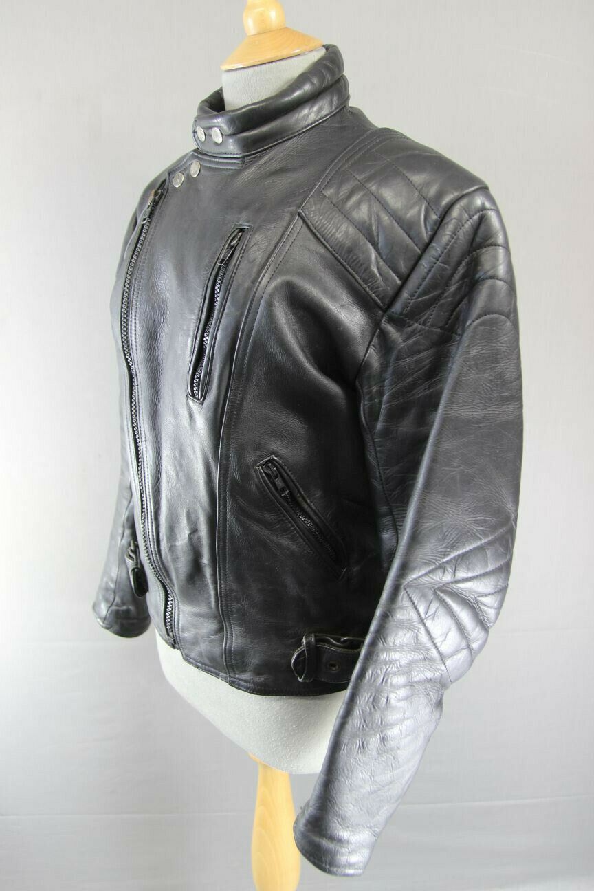 CLASSIC BLACK DYNAMIC COWHIDE LEATHER BIKER JACKET 38 INCH