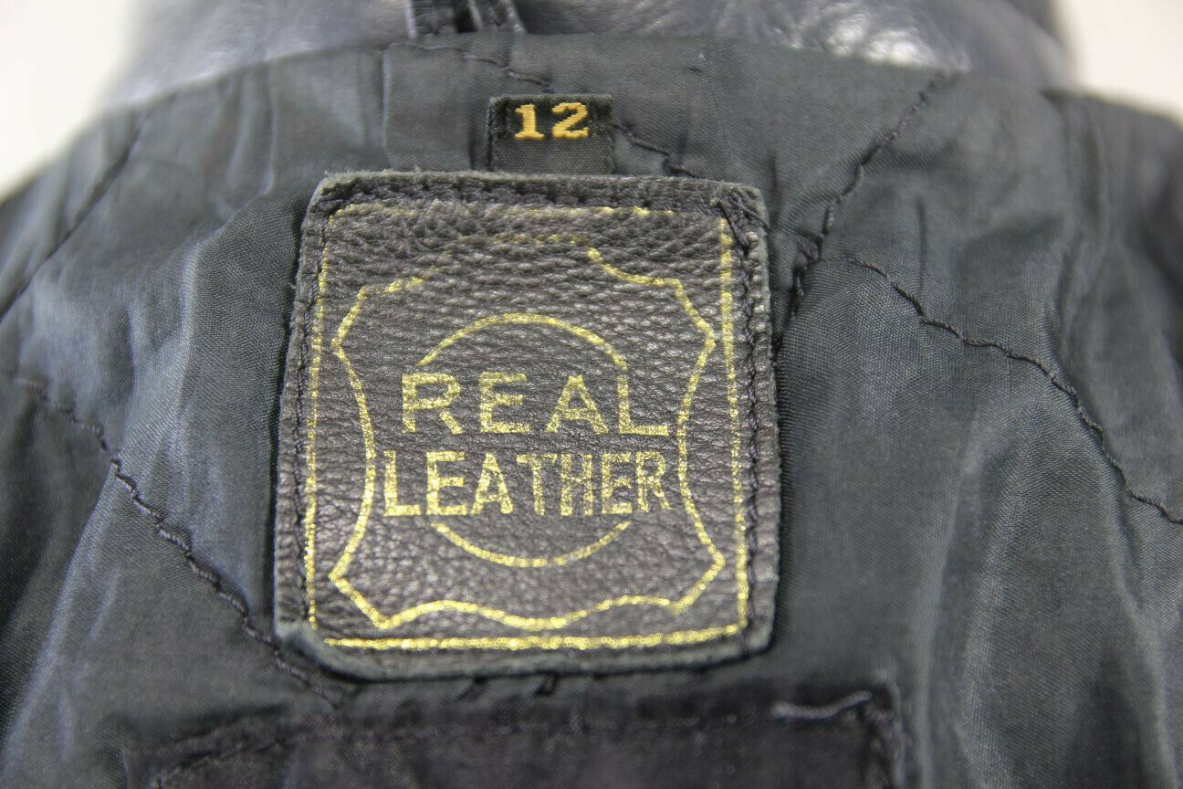 CLASSIC DARK BLUE LEATHER BIKER JACKET SIZE 12
