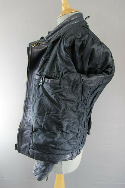 CLASSIC DARK BLUE LEATHER BIKER JACKET SIZE 12