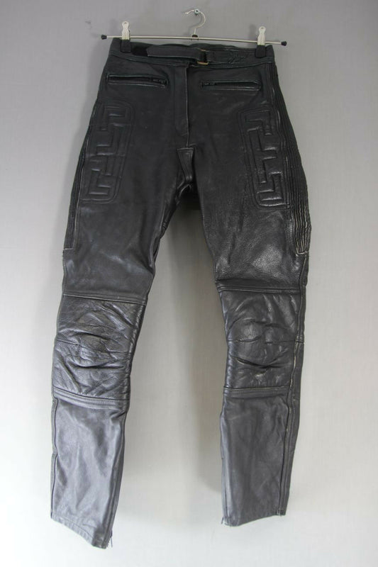CLASSIC BLACK LEATHER BIKER TROUSERS SIZE 14: WAIST 26 INCH/INSIDE LEG 29 INCH