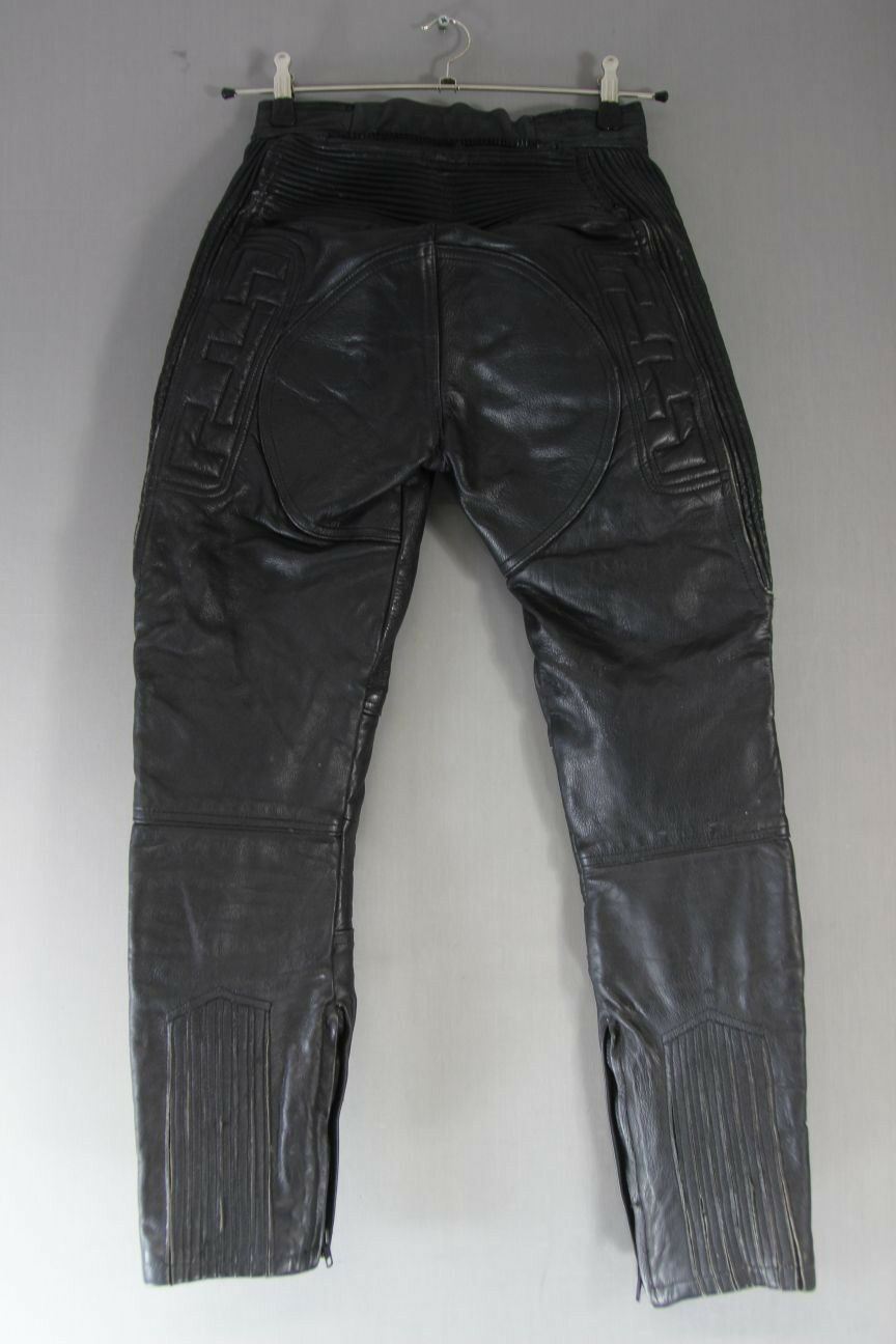 CLASSIC BLACK LEATHER BIKER TROUSERS SIZE 14: WAIST 26 INCH/INSIDE LEG 29 INCH