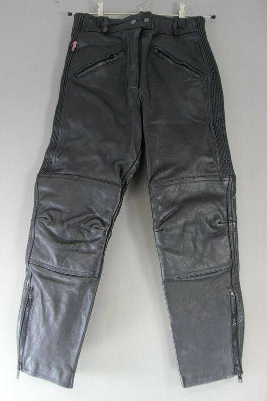 BIKER'S GEARBOX BLACK HIDE LEATHER TROUSERS SIZE 14 (SHORT): WAIST 28/I. LEG 27"