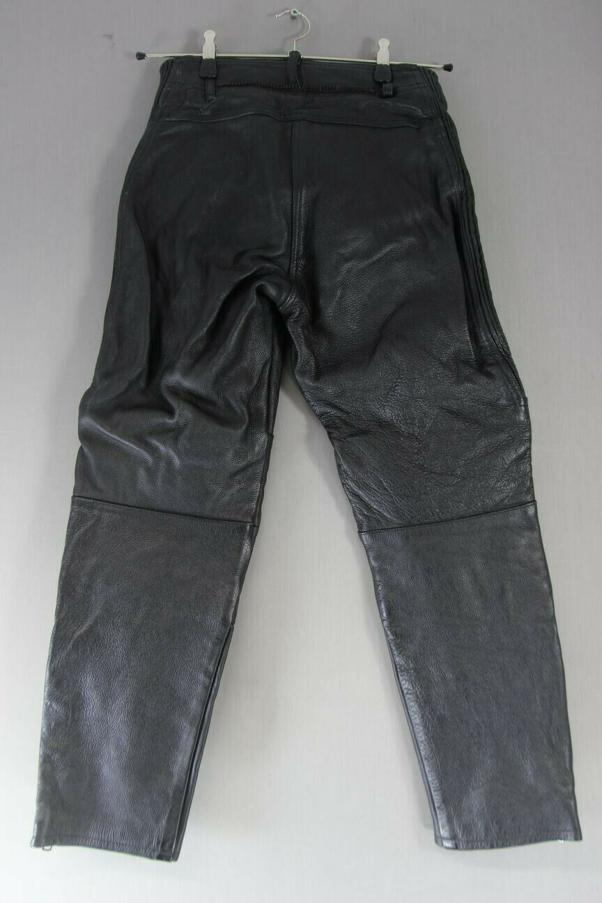 BIKER'S GEARBOX BLACK HIDE LEATHER TROUSERS SIZE 14 (SHORT): WAIST 28/I. LEG 27"