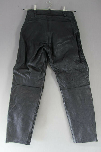 BIKER'S GEARBOX BLACK HIDE LEATHER TROUSERS SIZE 14 (SHORT): WAIST 28/I. LEG 27"