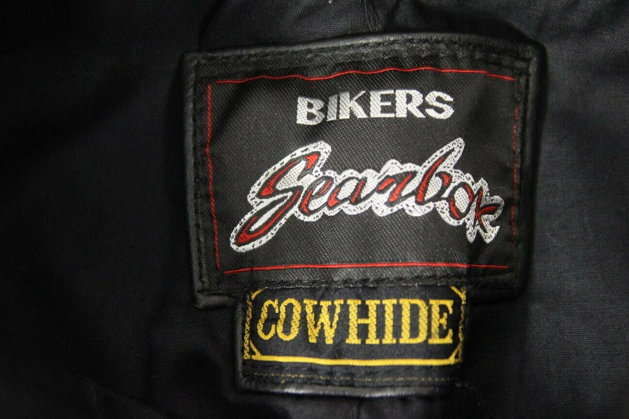 BIKER'S GEARBOX BLACK HIDE LEATHER TROUSERS SIZE 14 (SHORT): WAIST 28/I. LEG 27"