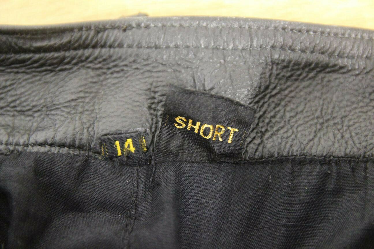 BIKER'S GEARBOX BLACK HIDE LEATHER TROUSERS SIZE 14 (SHORT): WAIST 28/I. LEG 27"