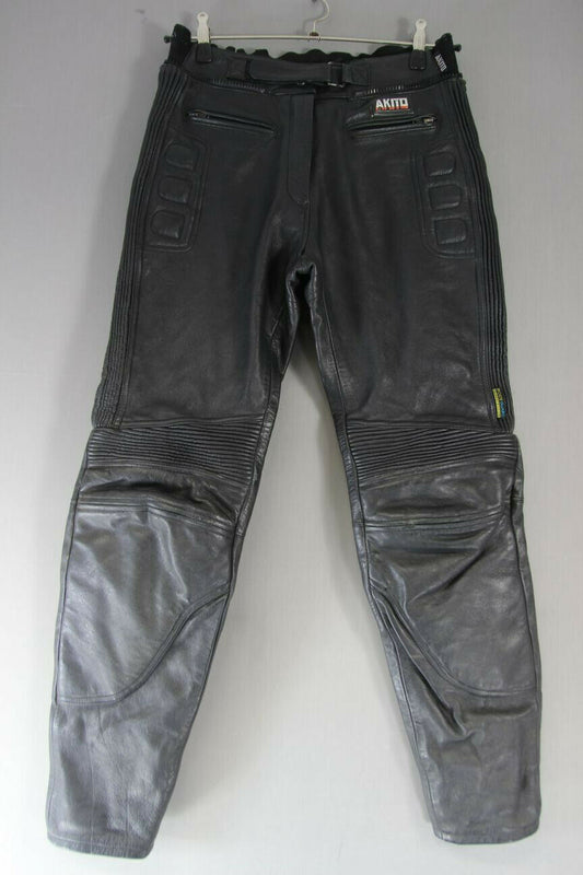 AKITO BLACK LEATHER BIKER TROUSERS SIZE 14: WAIST 30-32 INCH/INSIDE LEG 30 INCH