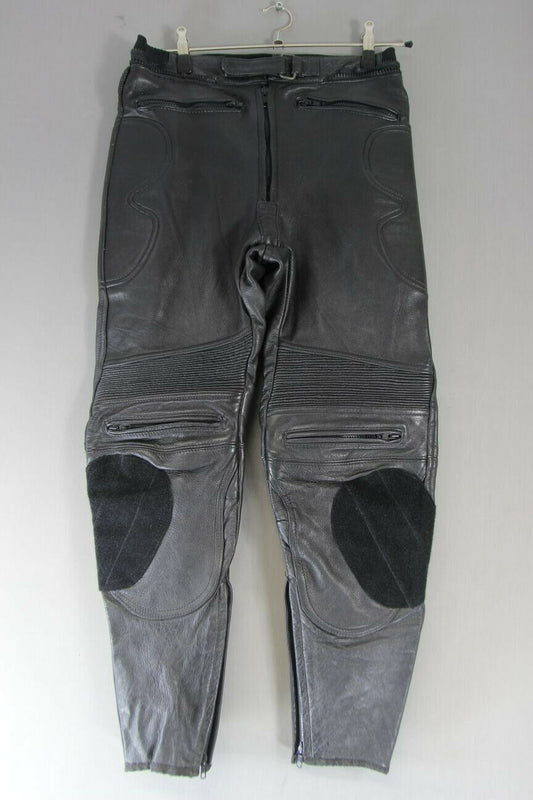 CLASSIC BLACK LEATHER BIKER TROUSERS: WAIST 30-32 INCHES/INSIDE LEG 29 INCHES