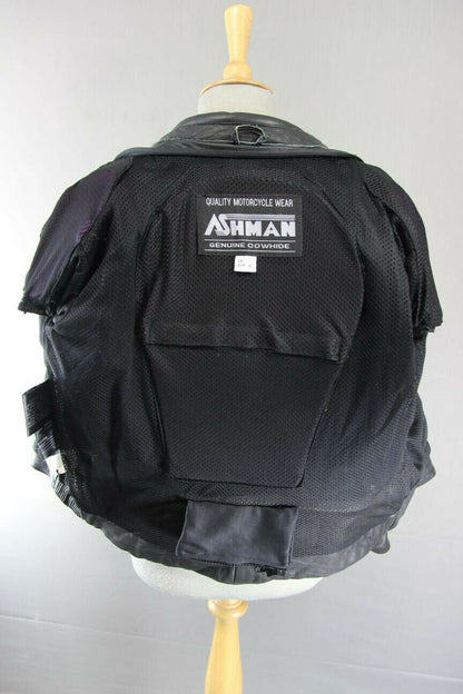 ASHMAN BLACK COWHIDE LEATHER BIKER JACKET WITH REMOVABLE PROTECTORS: SIZE 14