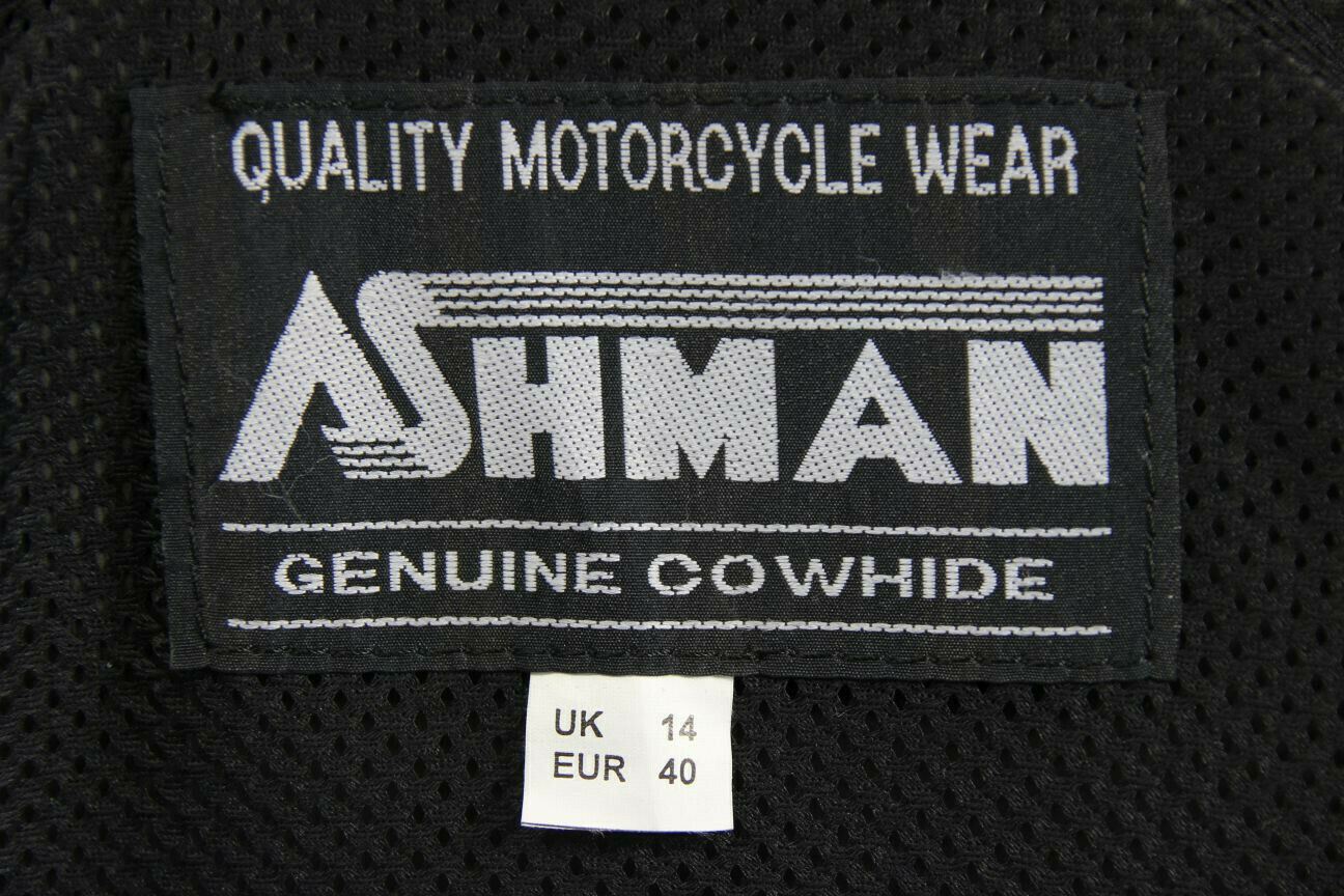 ASHMAN BLACK COWHIDE LEATHER BIKER JACKET WITH REMOVABLE PROTECTORS: SIZE 14