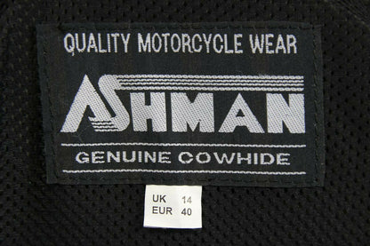 ASHMAN BLACK COWHIDE LEATHER BIKER JACKET WITH REMOVABLE PROTECTORS: SIZE 14