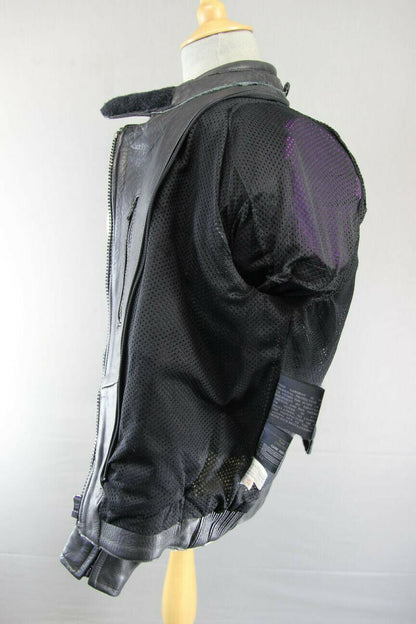 ASHMAN BLACK COWHIDE LEATHER BIKER JACKET WITH REMOVABLE PROTECTORS: SIZE 14