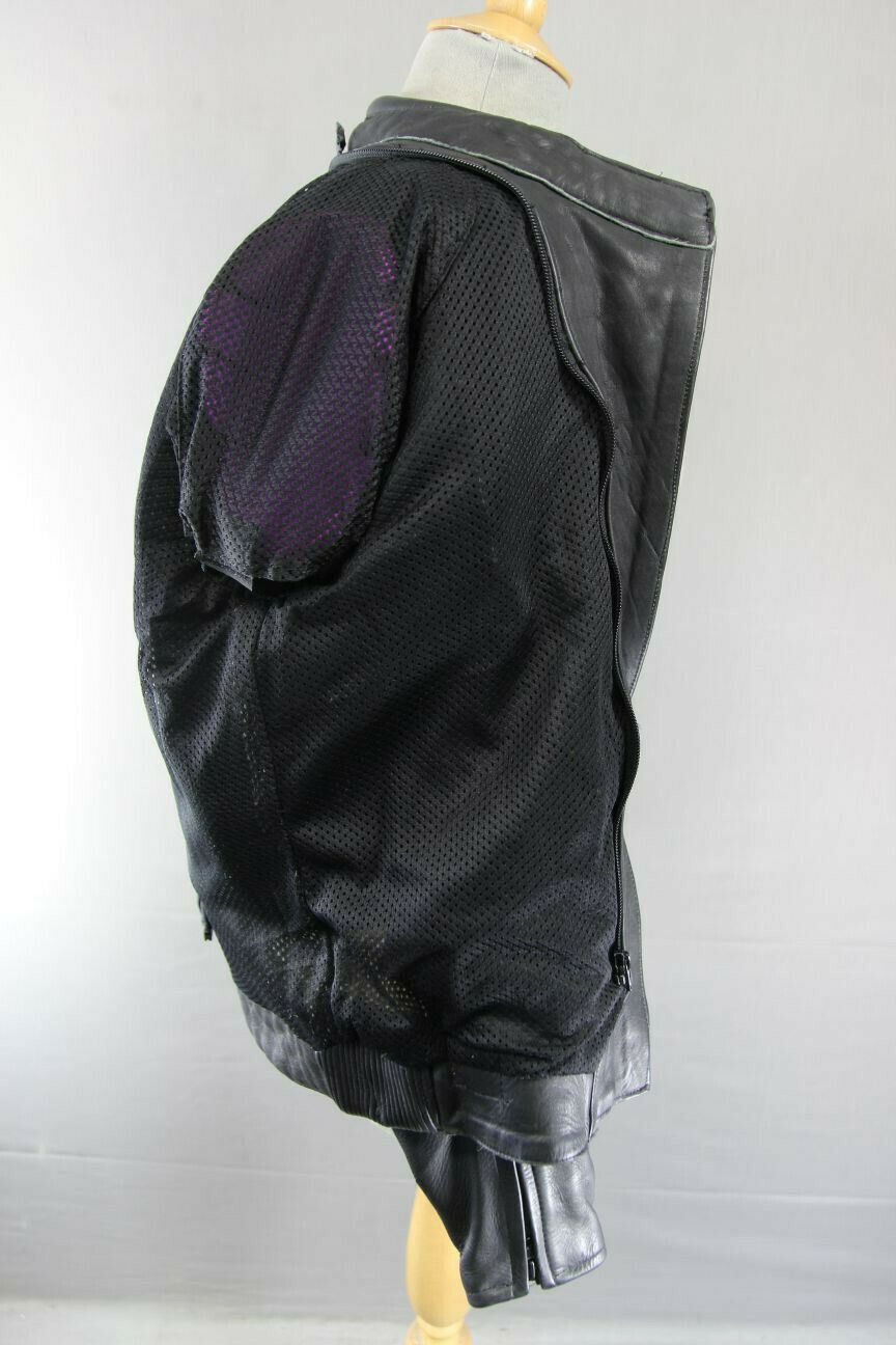 ASHMAN BLACK COWHIDE LEATHER BIKER JACKET WITH REMOVABLE PROTECTORS: SIZE 14