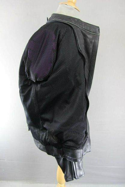 ASHMAN BLACK COWHIDE LEATHER BIKER JACKET WITH REMOVABLE PROTECTORS: SIZE 14
