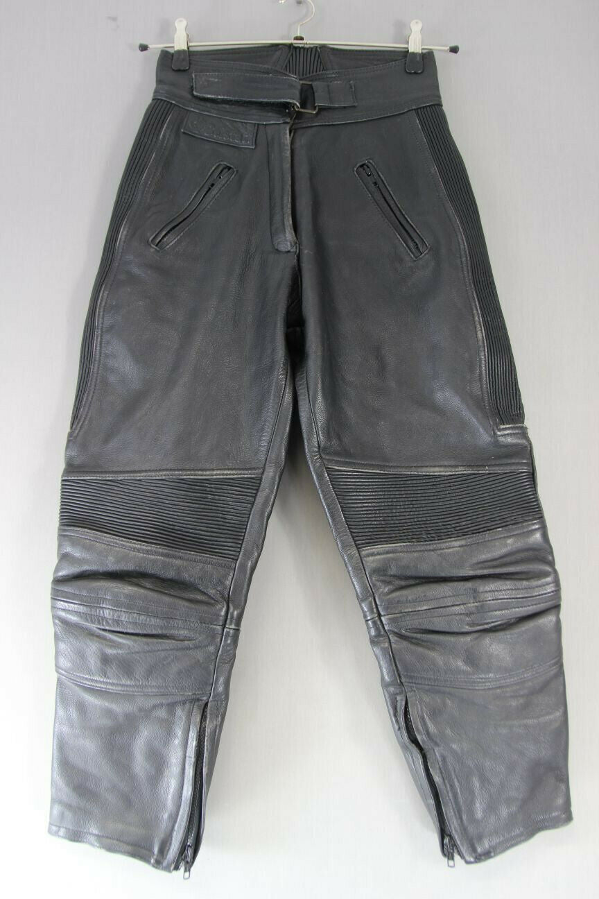 BELSTAFF BLACK LEATHER BIKER TROUSERS SIZE 12: WAIST 26 INCH/INSIDE LEG 25 INCH