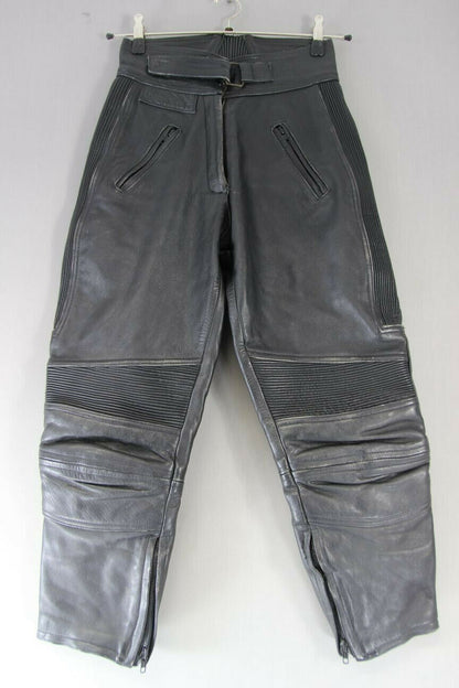 BELSTAFF BLACK LEATHER BIKER TROUSERS SIZE 12: WAIST 26 INCH/INSIDE LEG 25 INCH