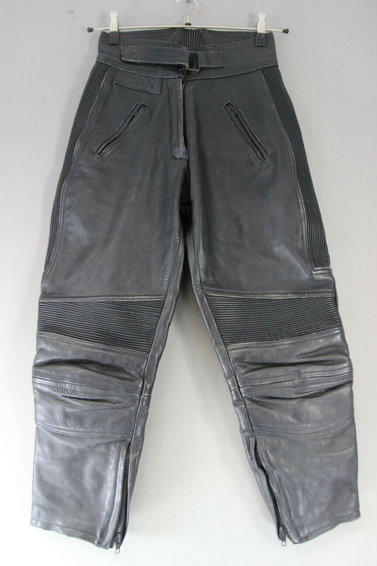 BELSTAFF BLACK LEATHER BIKER TROUSERS SIZE 12: WAIST 26 INCH/INSIDE LEG 25 INCH
