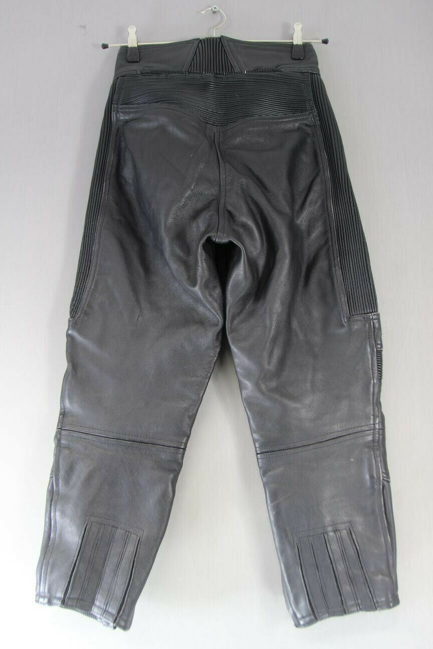 BELSTAFF BLACK LEATHER BIKER TROUSERS SIZE 12: WAIST 26 INCH/INSIDE LEG 25 INCH