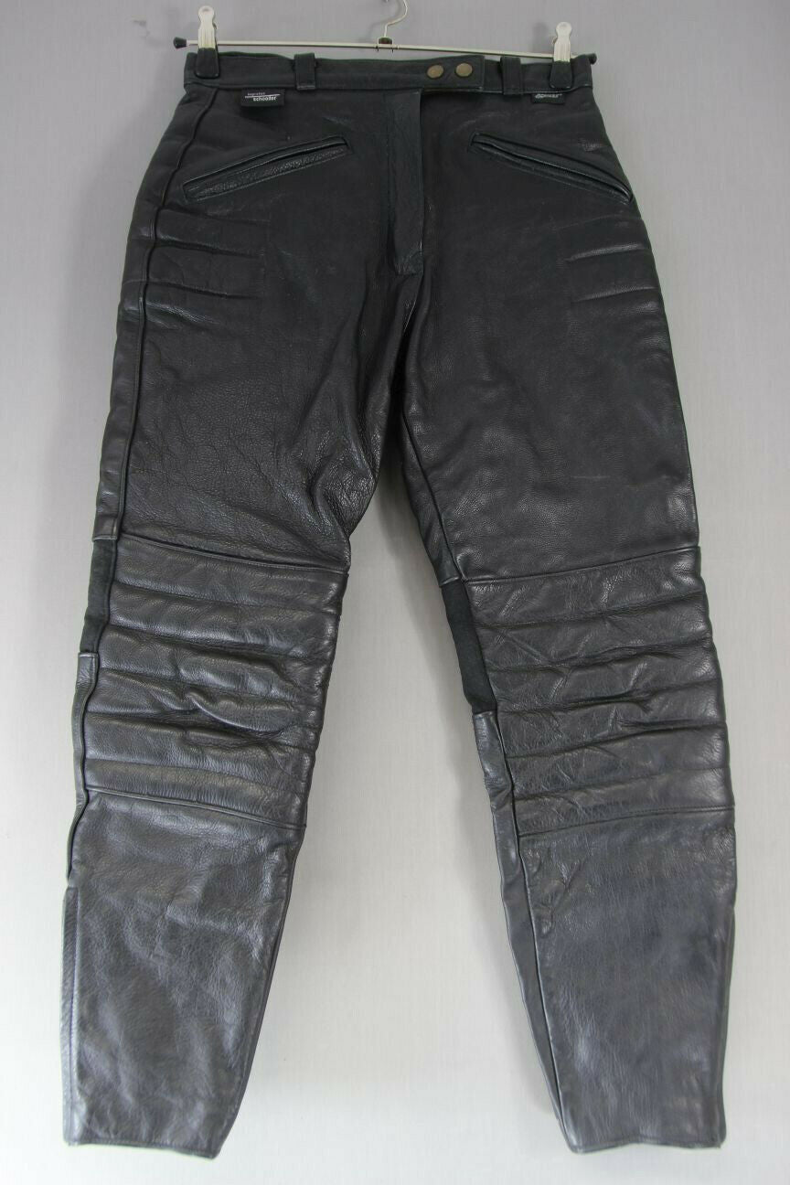 BRITISH MADE GEAR BLACK LEATHER BIKER TROUSERS SIZE 16: WAIST 30"/INSIDE LEG 27"