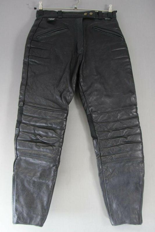 BRITISH MADE GEAR BLACK LEATHER BIKER TROUSERS SIZE 16: WAIST 30"/INSIDE LEG 27"