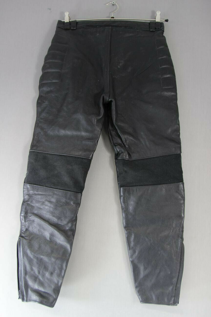 BRITISH MADE GEAR BLACK LEATHER BIKER TROUSERS SIZE 16: WAIST 30"/INSIDE LEG 27"