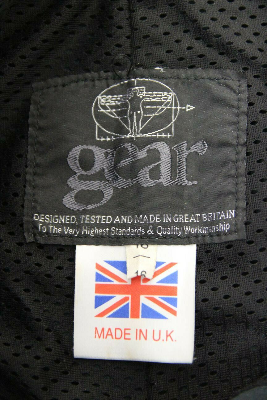 BRITISH MADE GEAR BLACK LEATHER BIKER TROUSERS SIZE 16: WAIST 30"/INSIDE LEG 27"