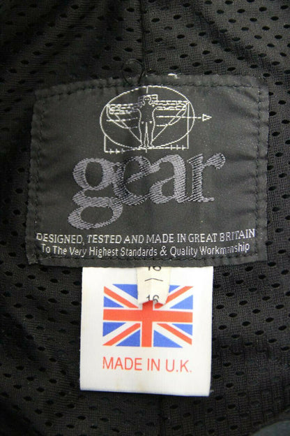 BRITISH MADE GEAR BLACK LEATHER BIKER TROUSERS SIZE 16: WAIST 30"/INSIDE LEG 27"