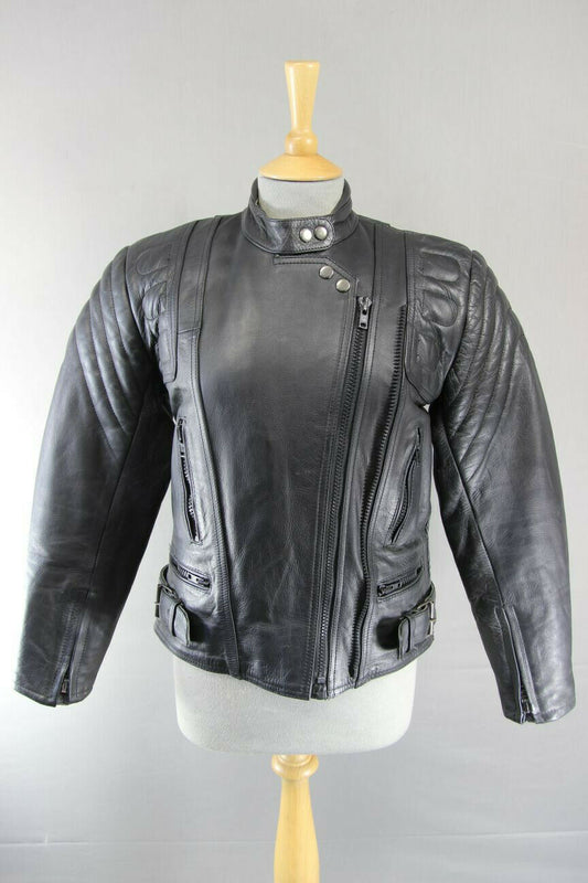 SUPERB SPORTEX BISON BLACK LEATHER BIKER JACKET: SIZE 12