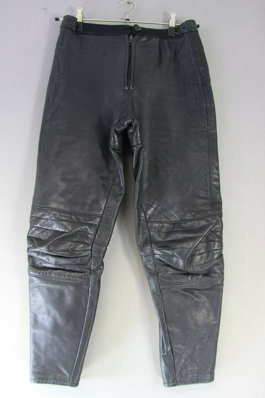 BRITISH MADE ASP BLACK HIDE LEATHER BIKER TROUSERS: WAIST 28 IN/INSIDE LEG 27 IN