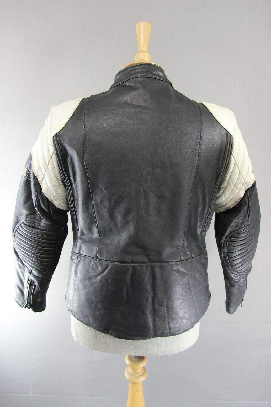 CLASSIC VINTAGE BLACK & WHITE BELMO DESIGN LEATHER BIKER JACKET 38 INCH