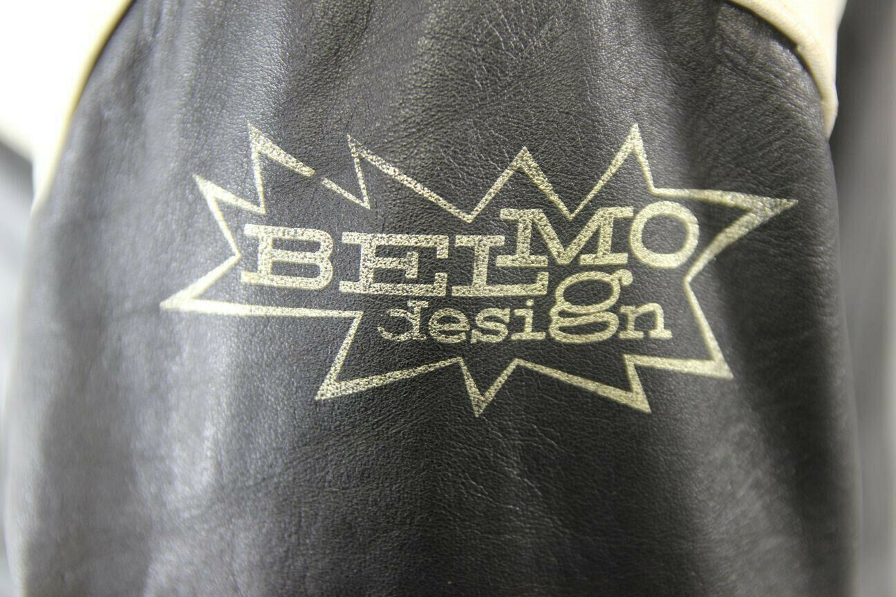 CLASSIC VINTAGE BLACK & WHITE BELMO DESIGN LEATHER BIKER JACKET 38 INCH