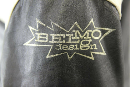 CLASSIC VINTAGE BLACK & WHITE BELMO DESIGN LEATHER BIKER JACKET 38 INCH