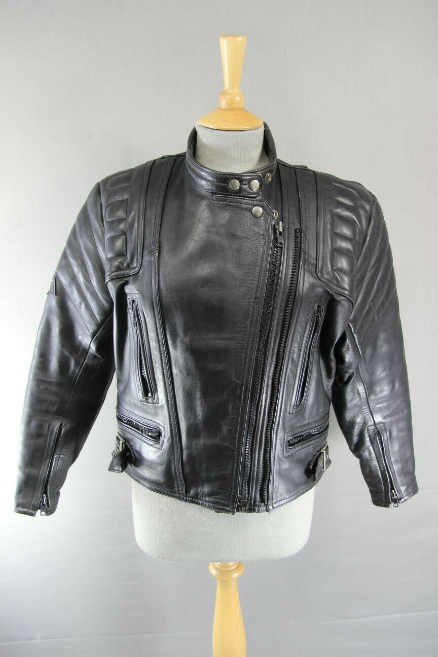 SPORTEX APOLLO CLASSIC BLACK LEATHER BIKER JACKET: SIZE 12