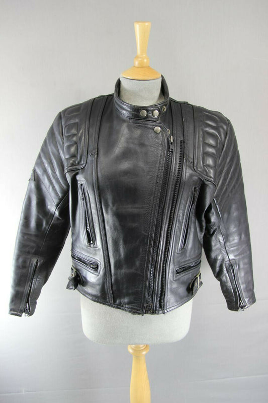 SPORTEX APOLLO CLASSIC BLACK LEATHER BIKER JACKET: SIZE 12