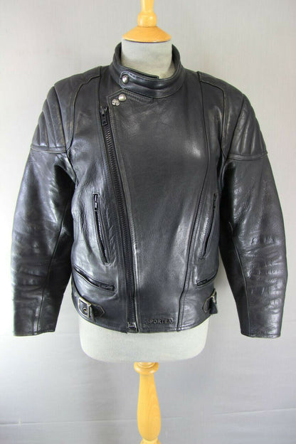 SUPERB QUALITY BLACK LEATHER SPORTEX A5 CLASSIC BIKER JACKET 36 INCH
