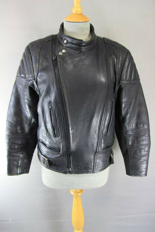 SUPERB QUALITY BLACK LEATHER SPORTEX A5 CLASSIC BIKER JACKET 36 INCH