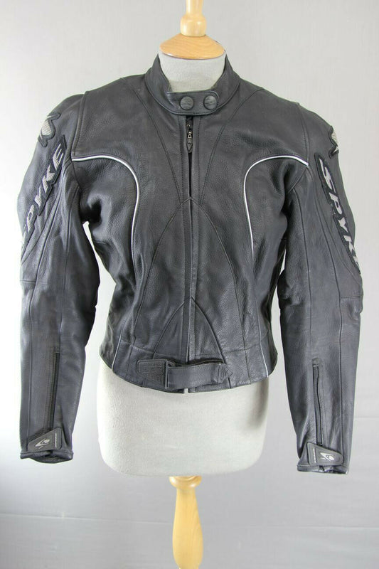SUPERB SPYKE BLACK LEATHER BIKER JACKET WITH SHOULDER & ELBOW CE ARMOUR 36 INCH